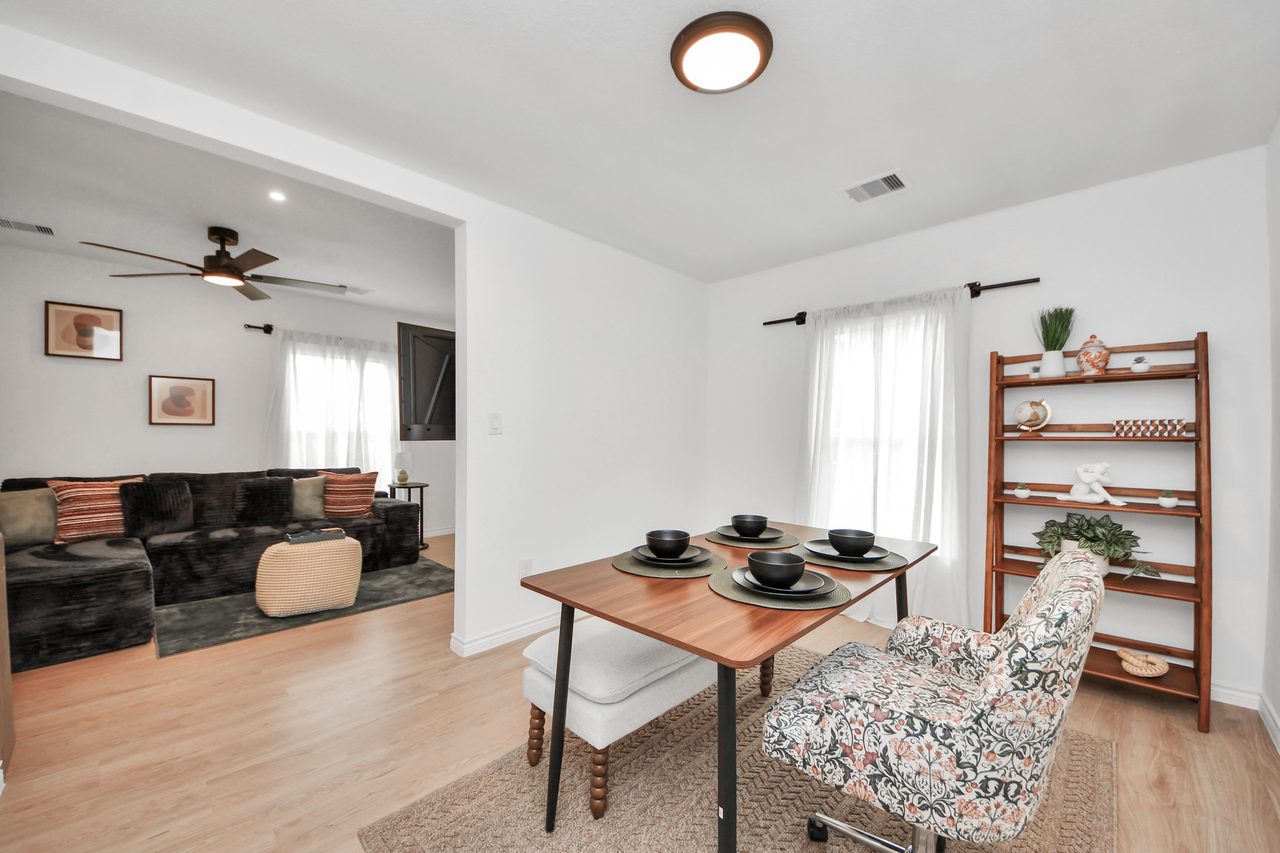 Open-plan dining and living area in one view